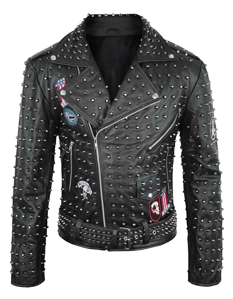 希少 MAD PUNK 髑髏 スカル プリント ライダースジャケット 黒 M III-Fashions Mens Studded Spiked Skull Rockstar Biker Black